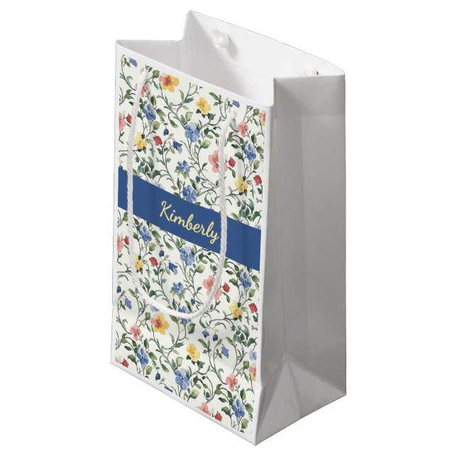 Blå Gul Akvarell Vildblomma Monogram Namn (Framsidan Vinklad)