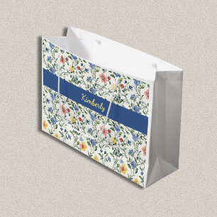 Blå Gul Akvarell Vildblomma Monogram Namn