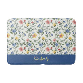 Blå Gul Akvarell Vildblomma Monogram Namn Badrumsmatta