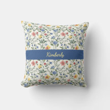 Blå Gul Akvarell Vildblomma Monogram Namn