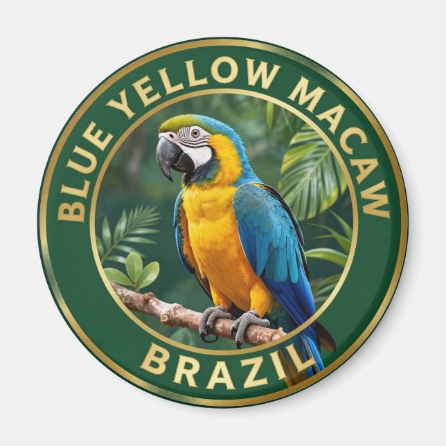 🦜 Blå-Gul Ara Brasilien Tropisk Fågel Magnet (Framsidan)