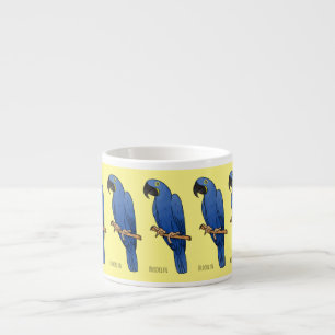 Blå-gul ara fågel tecknad illustration espressomugg