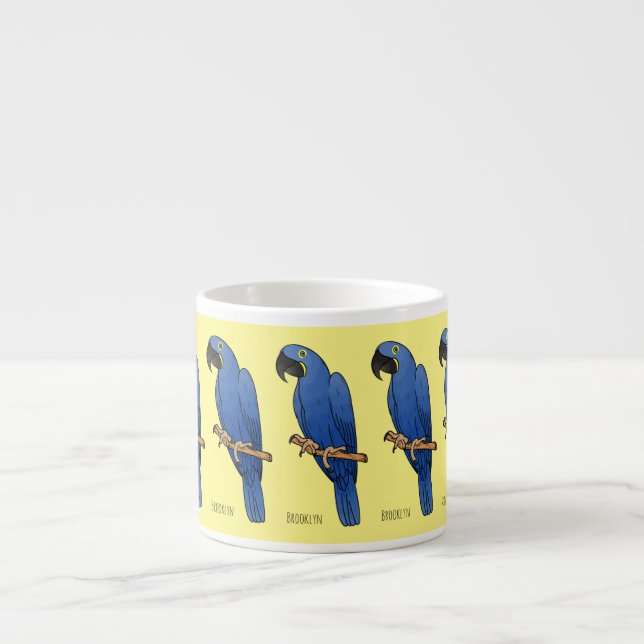 Blå-gul ara fågel tecknad illustration  espressomugg (Framsidan)