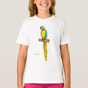 Blå-gul ara fågel tecknad illustration t shirt