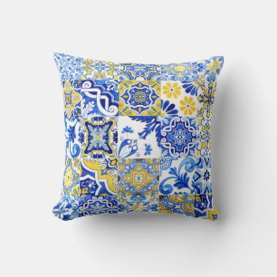 Blå & Gul Azulejo Portugisisk Majolika Mosaik Kudde