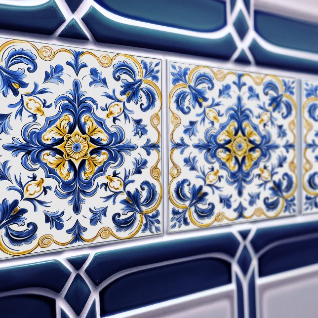 Blå & Gul Azulejo Talavera Keramisk Platta Kakelplatta (Skapare uppladdad)