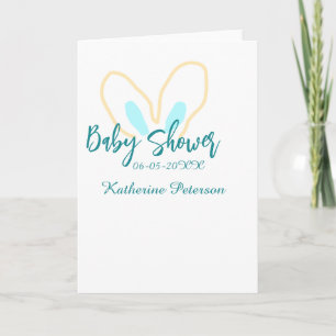 Blå gul baby shower namn datum djur öra söt helgkort