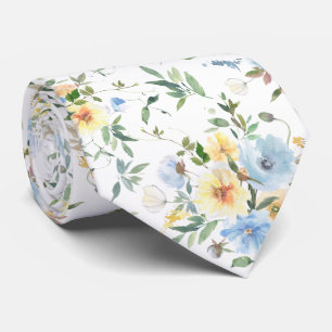 Blå Gul Blommig Akvarell Slip Slips