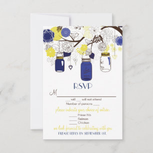 Blå & Gul Blommig Mason Jars RSVP Bröllopskort OSA Kort