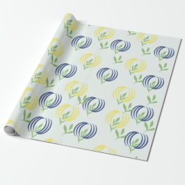 Blå & Gul Blommig Presentinslagspapper Presentpapper