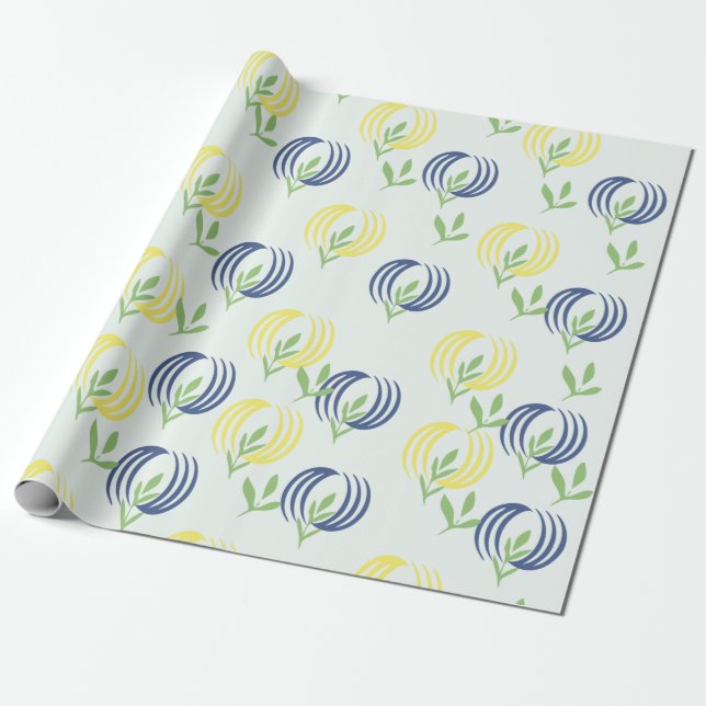 Blå & Gul Blommig Presentinslagspapper Presentpapper (Utrullad)