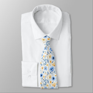 Blå Gul Boho Blommig Bröllop Groomsmen Groom Slips