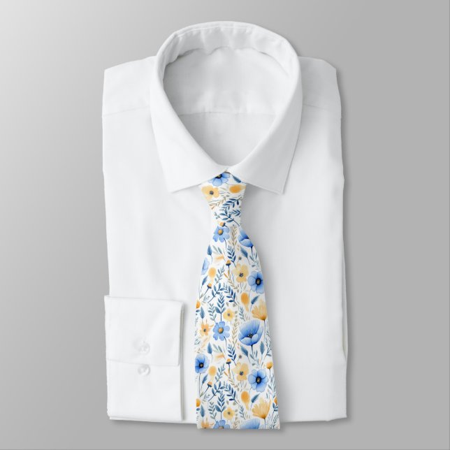 Blå Gul Boho Blommig Bröllop Groomsmen Groom  Slips (Bunden)
