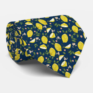 Blå gul citron frukt ljus sommar slips