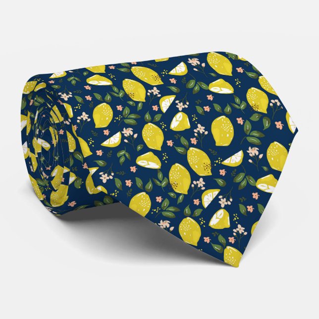 Blå gul citron frukt ljus sommar slips (Rullad)