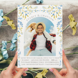 Blå & Gul Elegans Foto Båge Boho Wildflower  Inbjudningar