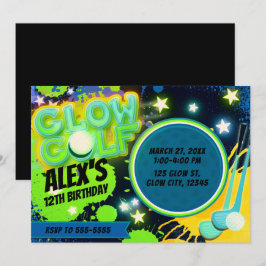 Blå Gul Glöd Golf Lysande Födelsedagsfest Inbjudningar
