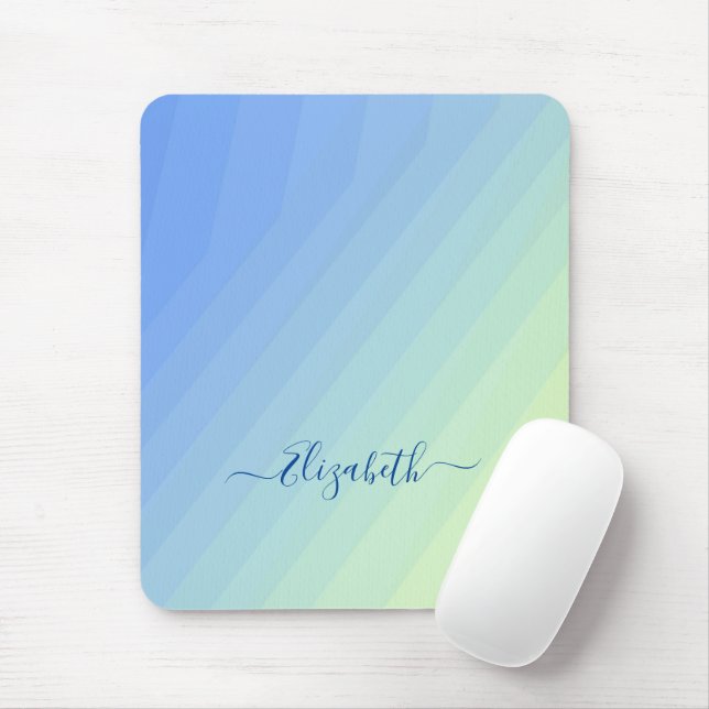 Blå Gul Gradient Girlig Skrift Monogram Musmatta (Med mus)
