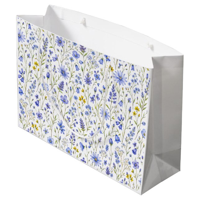 Blå Gul Grön Akvarell Vildblommamönster (Baksidan Vinklad)