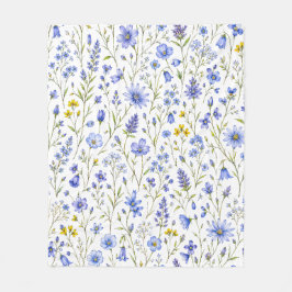 Blå Gul Grön Akvarell Vildblommamönster Fleecefilt