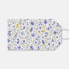 Blå Gul Grön Akvarell Vildblommamönster Presentetikett