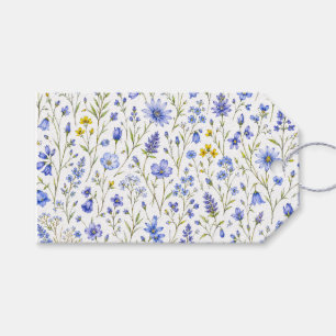Blå Gul Grön Akvarell Vildblommamönster Presentetikett