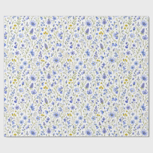 Blå Gul Grön Akvarell Vildblommamönster Presentpapper