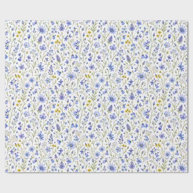 Blå Gul Grön Akvarell Vildblommamönster Presentpapper (Platt)