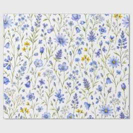 Blå Gul Grön Akvarell Vildblommamönster Presentpapper