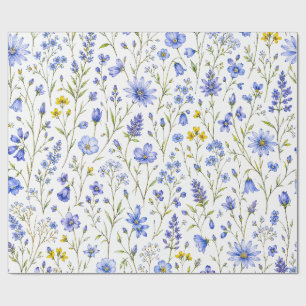 Blå Gul Grön Akvarell Vildblommamönster Presentpapper