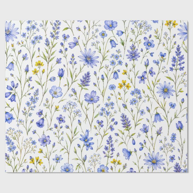 Blå Gul Grön Akvarell Vildblommamönster Presentpapper (Platt)