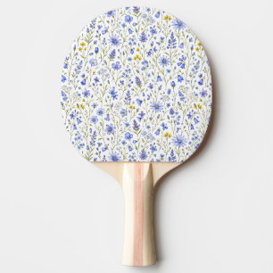 Blå Gul Grön Akvarell Vildblommor Mönster Pingisracket