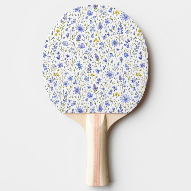 Blå Gul Grön Akvarell Vildblommor Mönster Pingisracket (Framsidan)