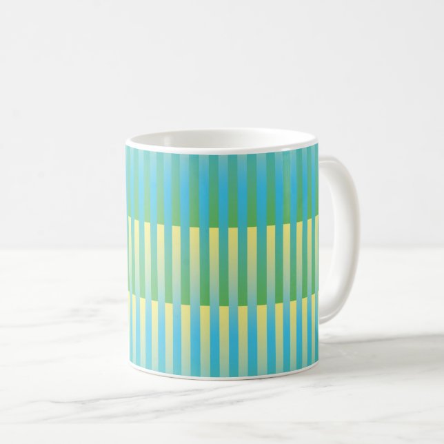 Blå Gul Grön Randig Mönster Kaffemugg (Framsida höger)