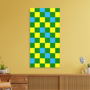 Blå Gul Grön Rutig Mönsterdesign Canvastryck