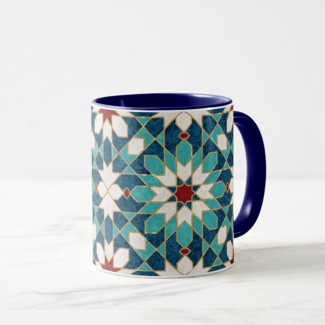 Blå gul gul röd marmor marockansk mosaik mugg (Framsida höger)