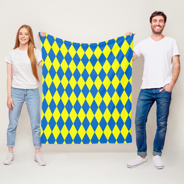 Blå Gul Harlekin Rutig Design  Fleecefilt (Skapare uppladdad)