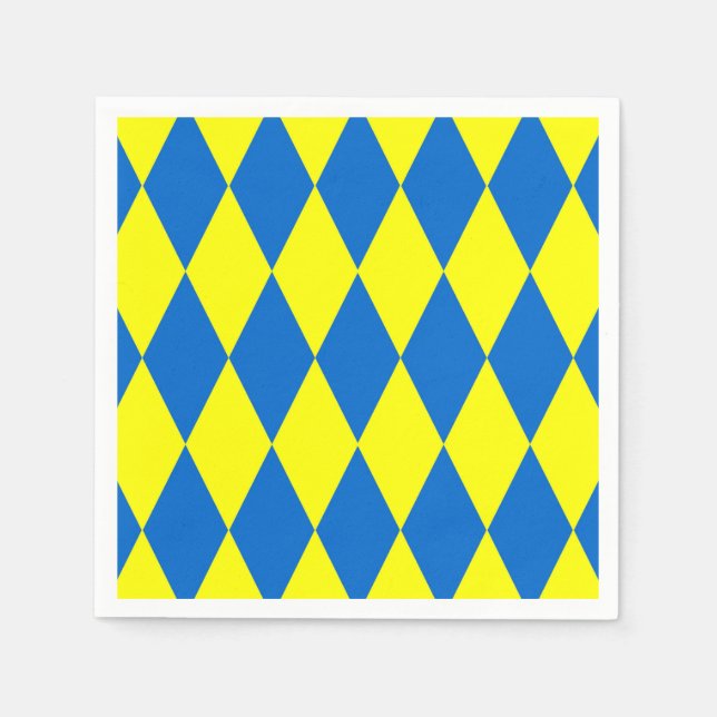 Blå Gul Harlekin Rutig Design  Pappersservett (Framsidan)