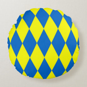 Blå Gul Harlekin Rutig Design Rund Kudde