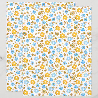 Blå Gul Landsby Vår Blommig Scrapbookpapper