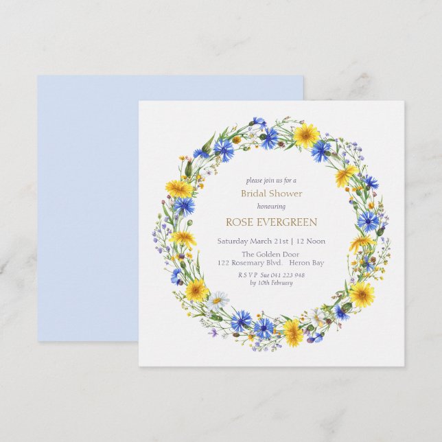 Blå Gul Lavendel Vildbloms Krans  Inbjudningar (Fram/baksida)