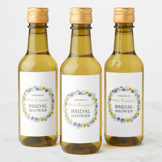 Blå Gul Lavendel Vildbloms Krans Välkommen Vinetikett (Flaskor)