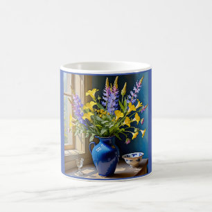 Blå Gul Lila Bukett Konst Kaffemugg