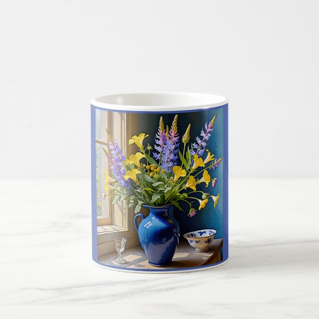 Blå Gul Lila Bukett Konst Kaffemugg (Center)