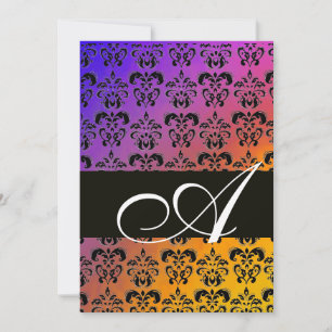 BLÅ GUL LILA SVART DAMASK MONOGRAM ,vit Inbjudningar