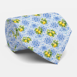 Blå Gul Medelhavet Citroner Italienska Amalfi Slips