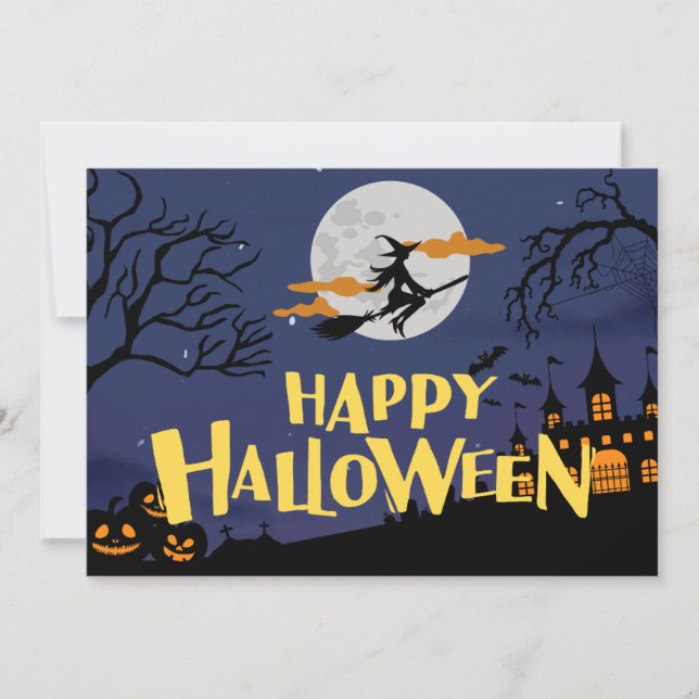  Blå Gul Modern Glad Halloween  Julkort (Framsida)