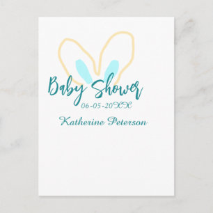 Blå gul namndatum baby shower djur öra söt vykort