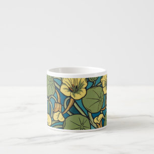 Blå Gul Nasturtium Blomma Nouveau Mönster Espressomugg