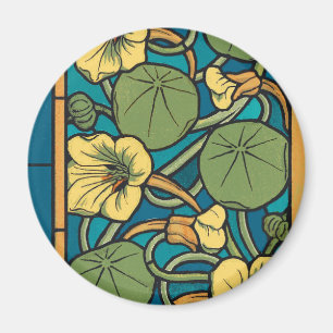 Blå Gul Nasturtium Blomma Nouveau Mönster Magnet